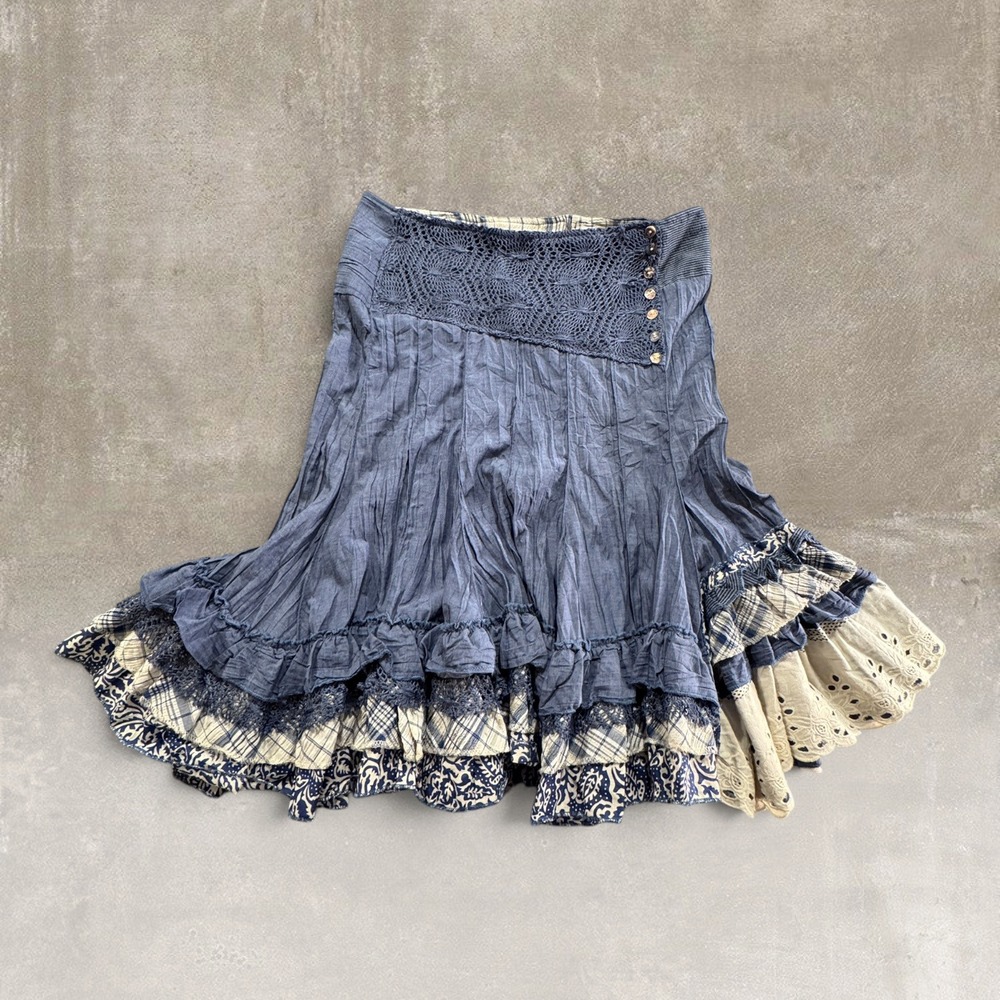 Infinitif Paris Made in France Patchwork Ruffle Midi Skirt Size 42